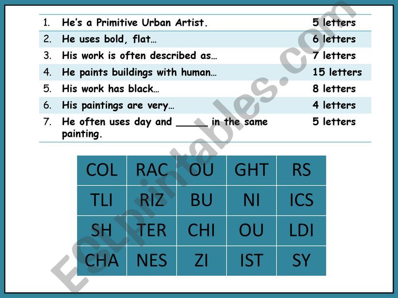 7 words printable starter activity