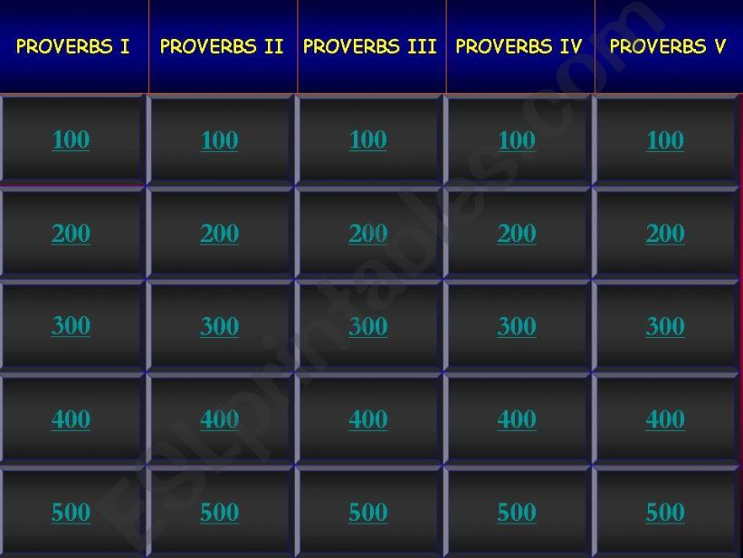 JEOPARDY GAME - ENGLISH PROVERBS