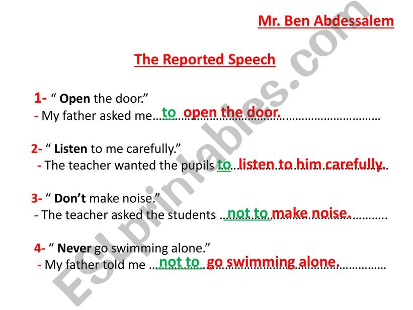 the reported speech powerpoint