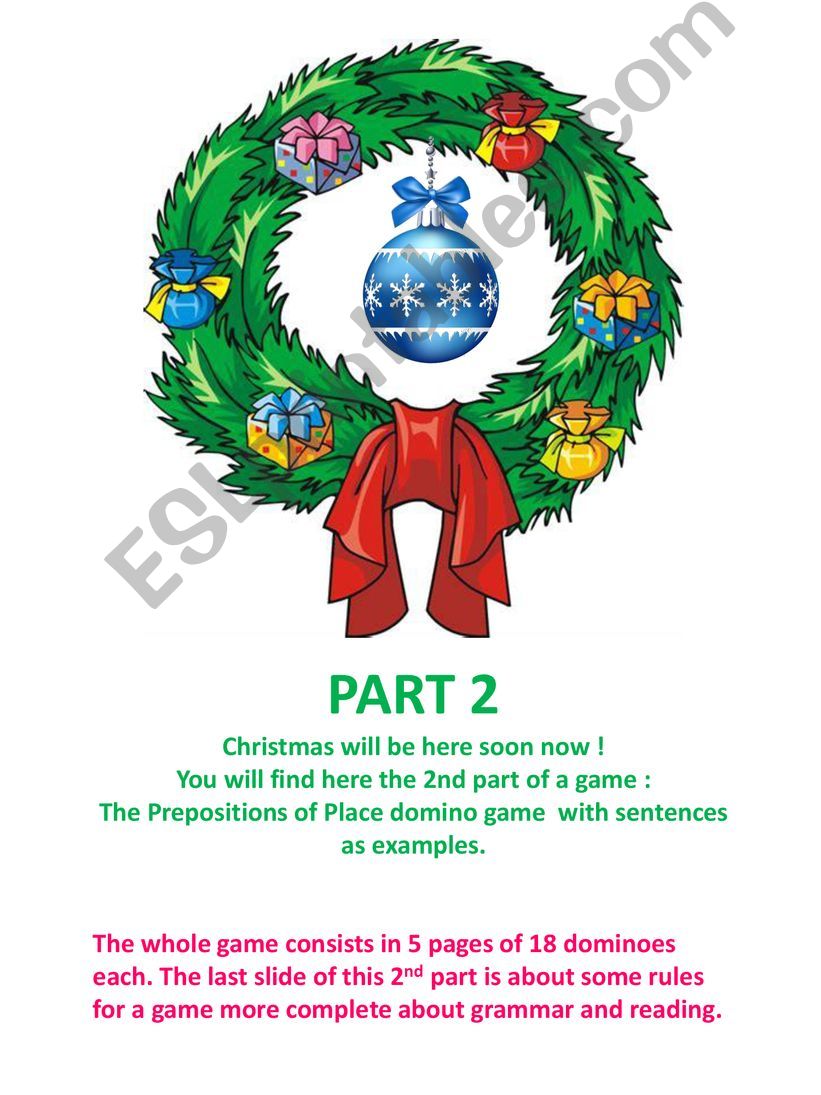 Christmas dominoes : PREPOSITIONS of PLACE, part 2