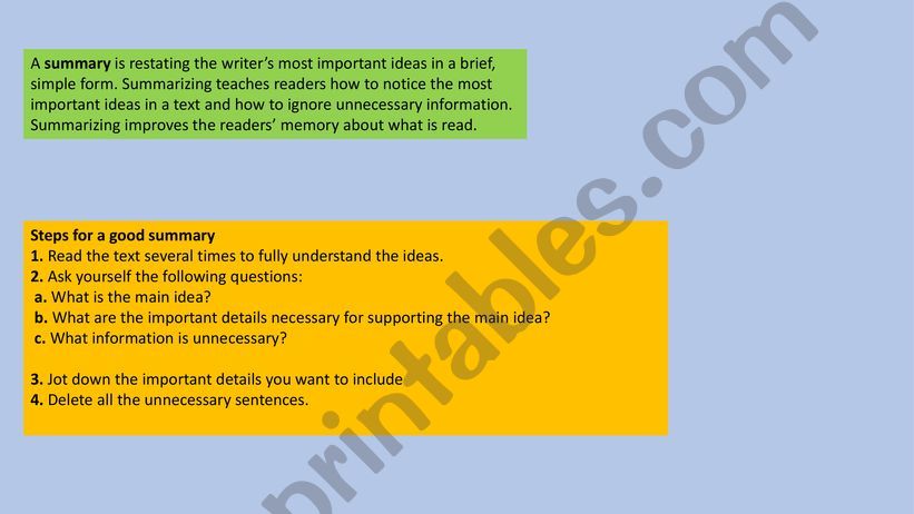 Steps to summarize  powerpoint
