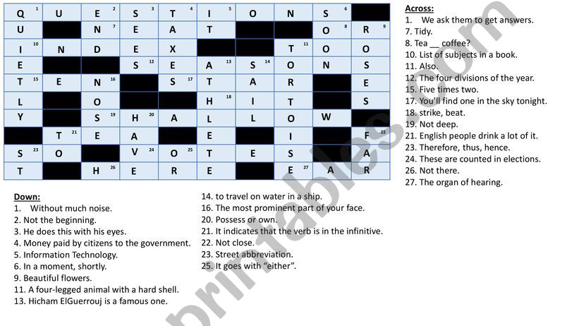 Cross Word Puzzle  powerpoint