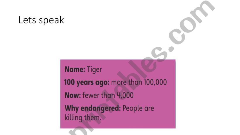 endangered animals speaking activity cards