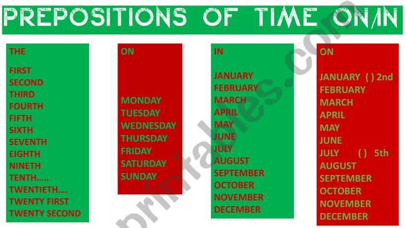 CHRISTMAS AND OTHER HOLIDAYS  (ON/IN PREPOSITIONS OF TIME)