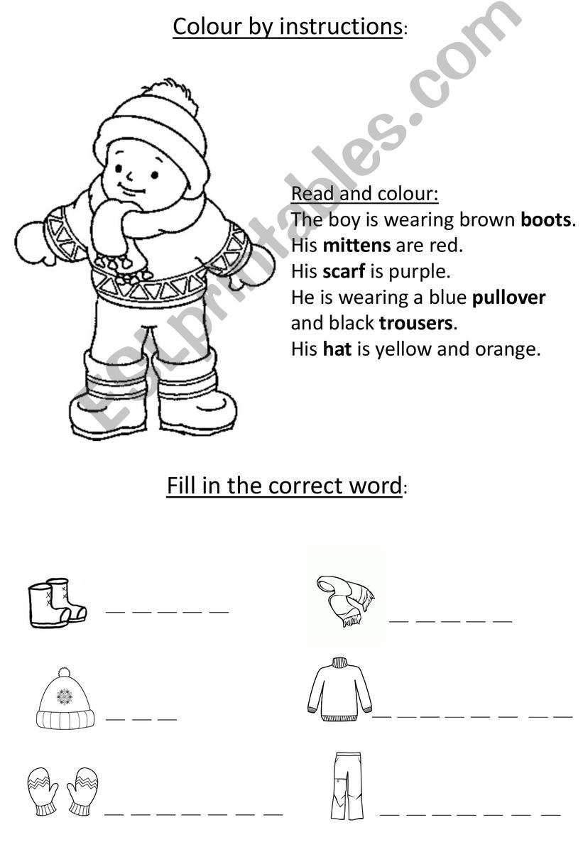 Winter clothes read, draw and write
