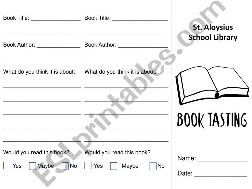 ESL English PowerPoints Book Tasting Brochure