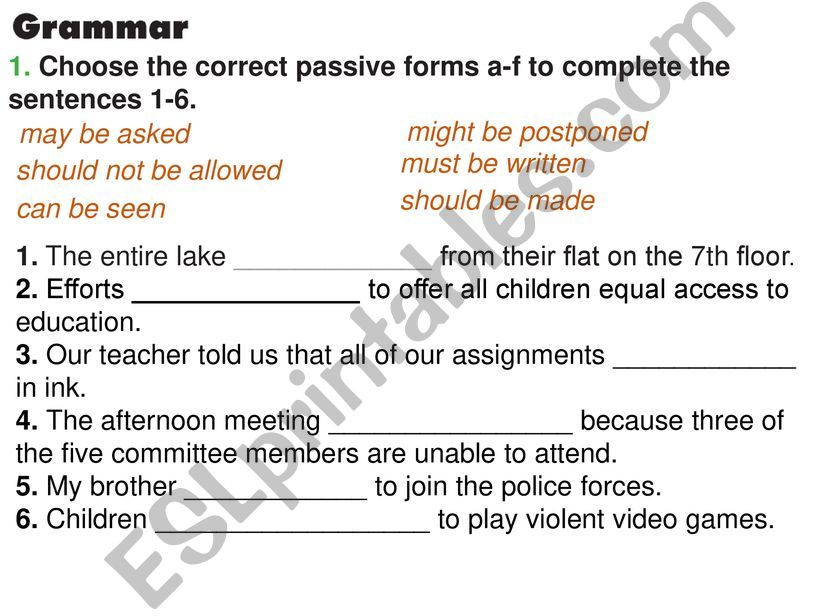 Exercises on Passive Modals powerpoint