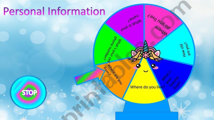 PERSONAL INFORMATION ROULETTE powerpoint