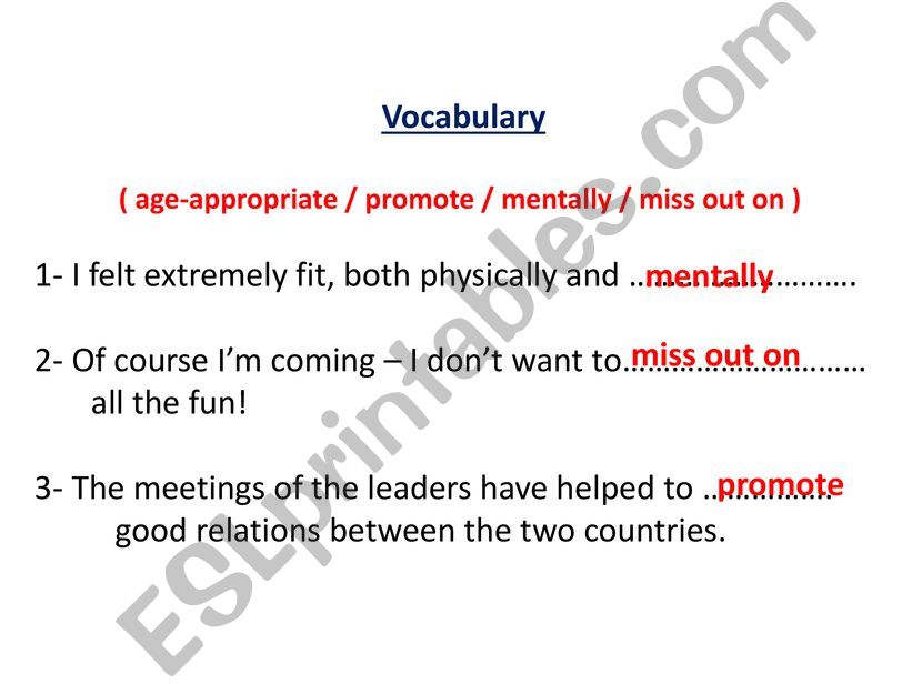 Vocabulary and answering  questions