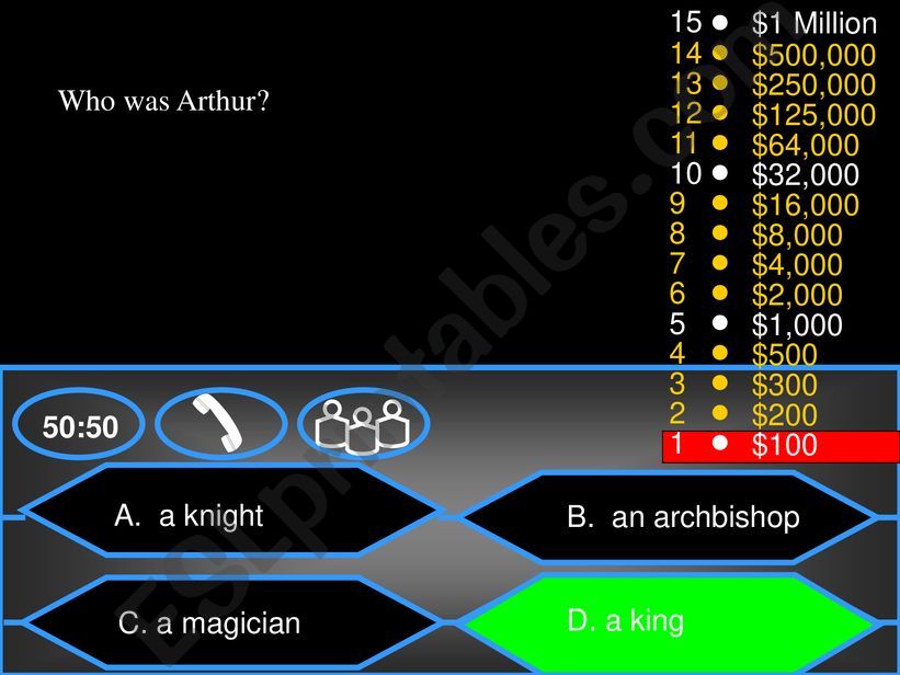 King Arthur who wants to be a millionaire