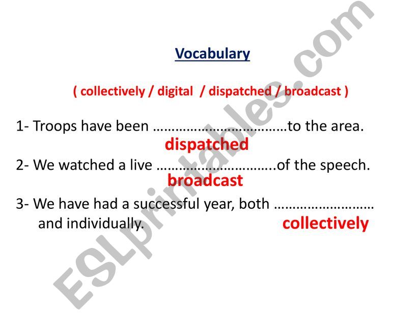 Vocabulary and answering  questions
