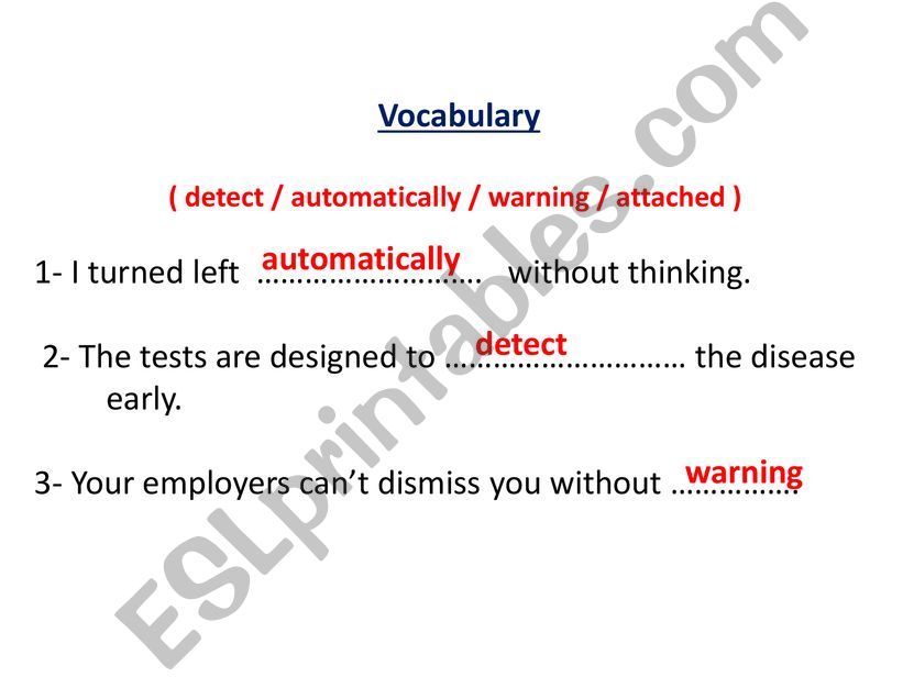 Vocabulary and answering  questions