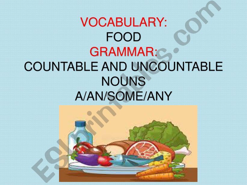COUNTABLE AND UNCOUNTABLE NOUNS A/AN/SOME/ANY