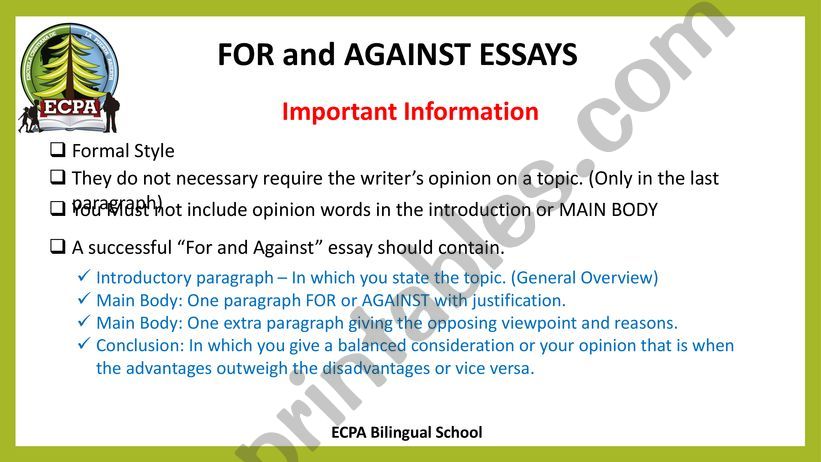 How to write a FOR AND AGAINST essay.