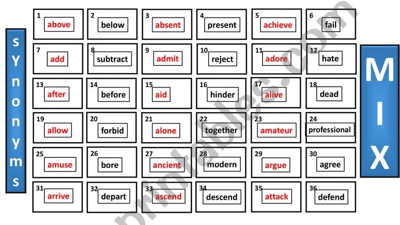 pelmanism - matching game - antonyms