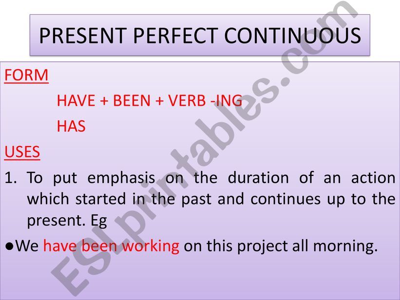 PRESENT PERFECT CONTINUOUS powerpoint