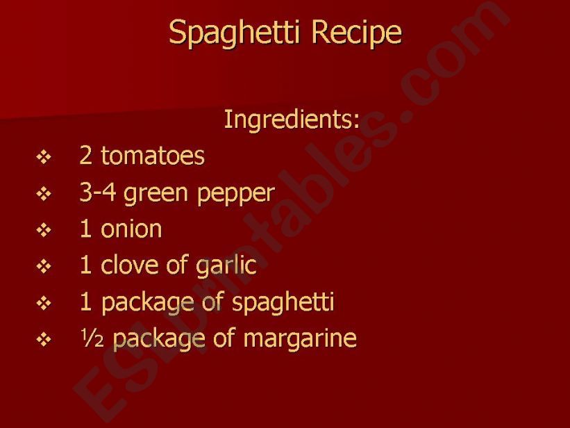 spaghetti recipe powerpoint
