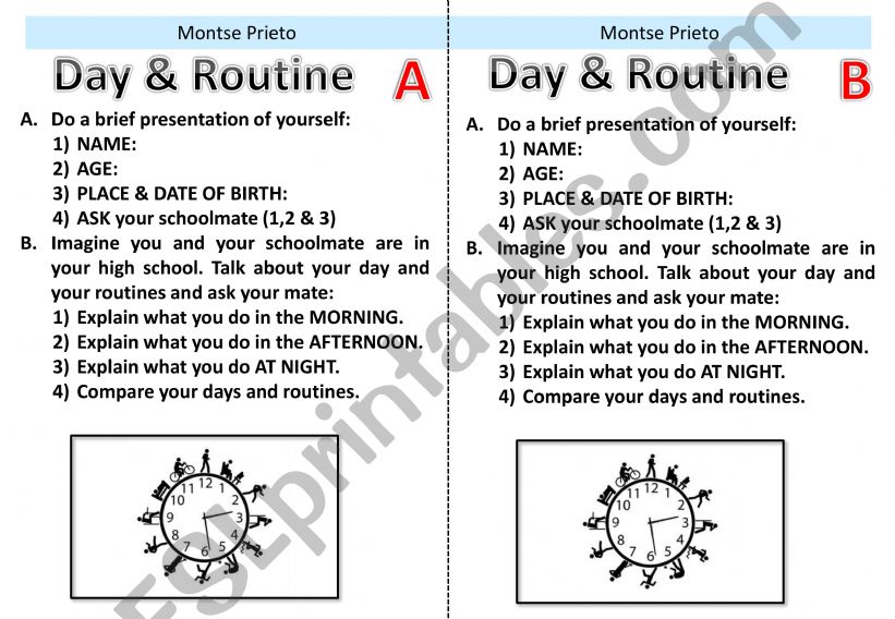 speaking exam card DAY & ROUTINE