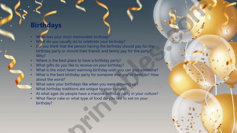 Birthdays (topic discussion) powerpoint