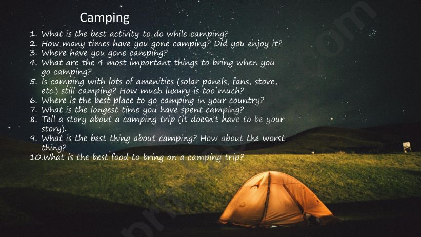 Camping (discussion topics) powerpoint