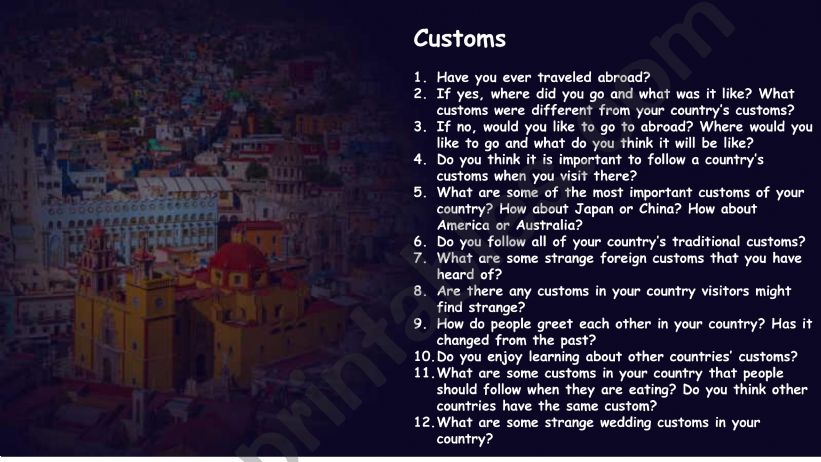 customs (topic discussion) powerpoint