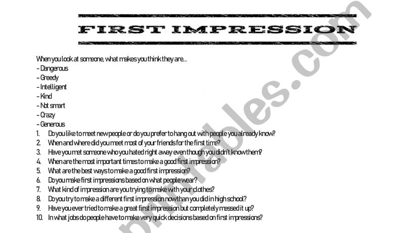 first impression (topic discussion)