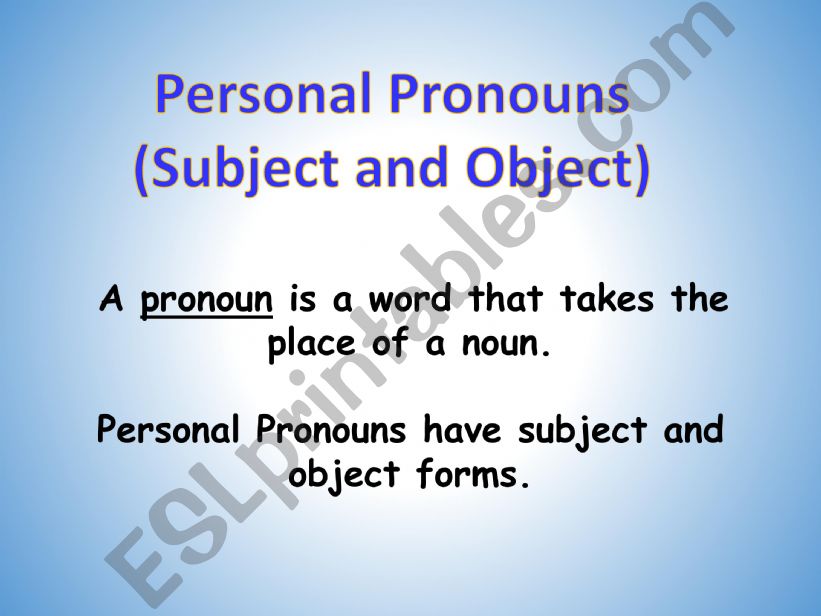 Personal Pronouns (Subject and Object)