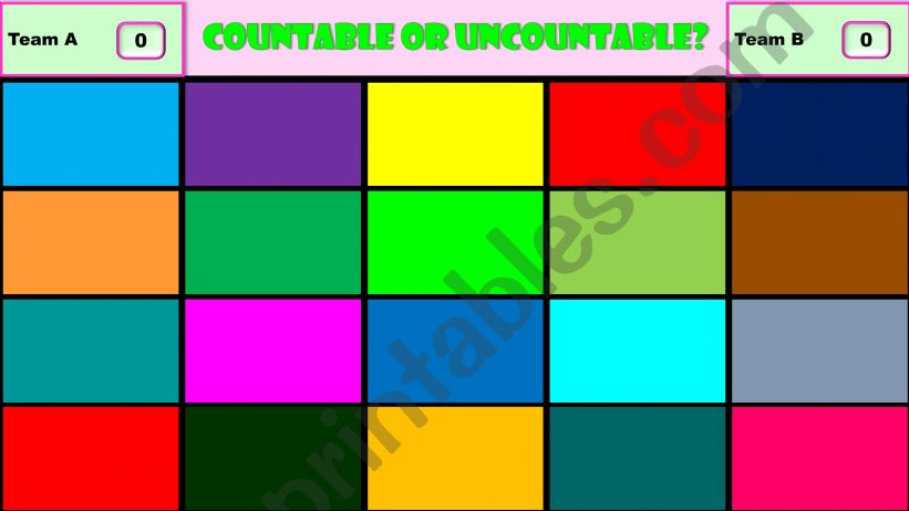 Countable or Uncountable - Food (game with scoreboard)