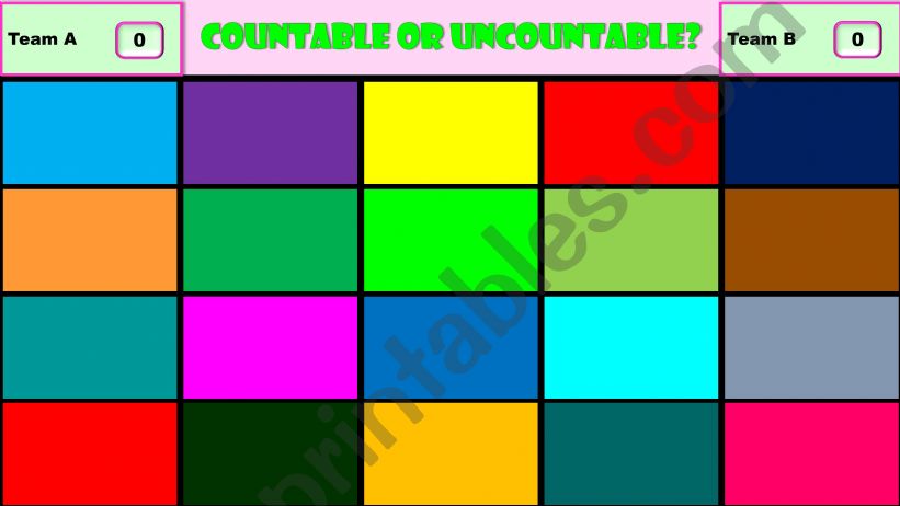 Countable or Uncountable - Food (game with scoreboard)