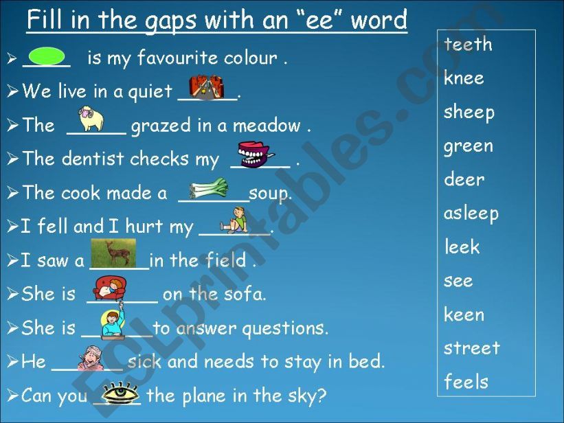 Practising words with the lond ee phonic