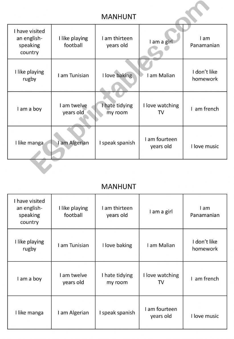 Manhunt and Yes-No questions printable rule