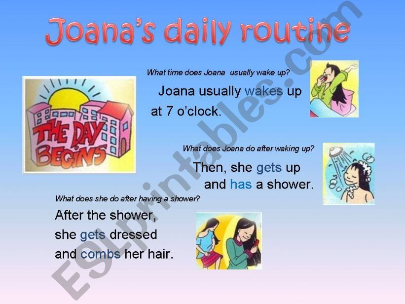 Joanas daily routine (with animated pictures and sentences)