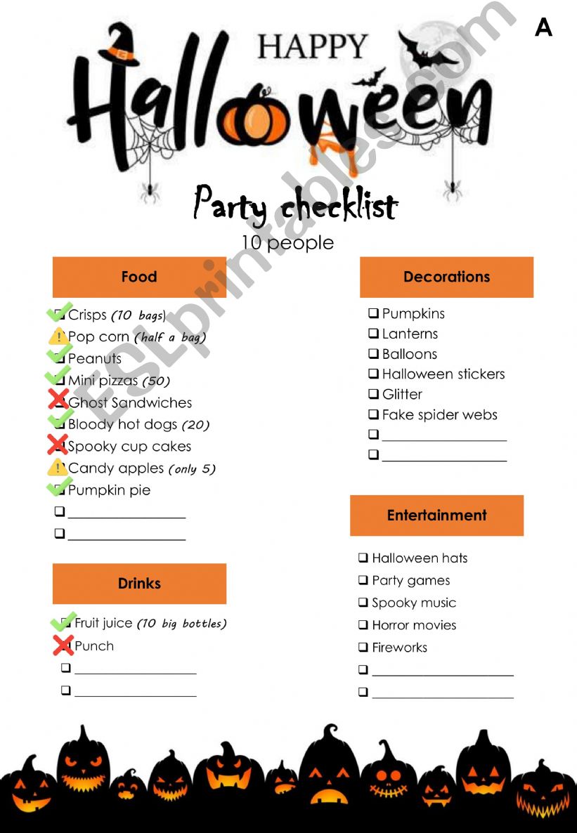 Halloween party checklist - quantifiers