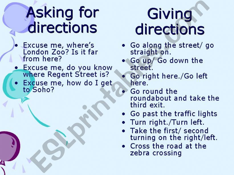 Asking for and giving directions