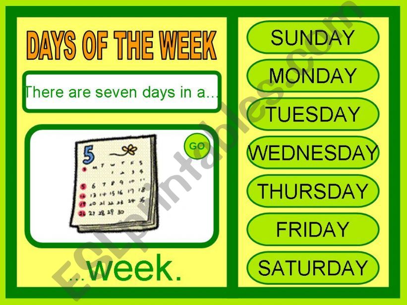 DAYS OF THE WEEK - GAME powerpoint