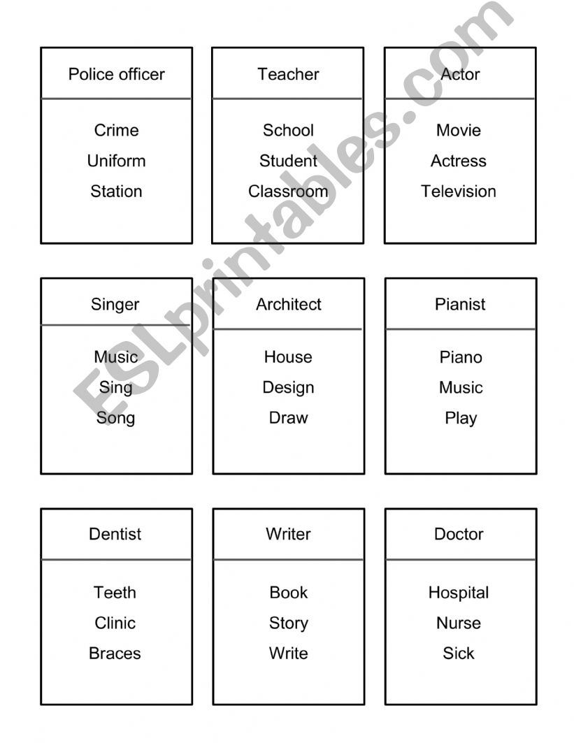 Taboo cards jobs (easy, 18 cards)
