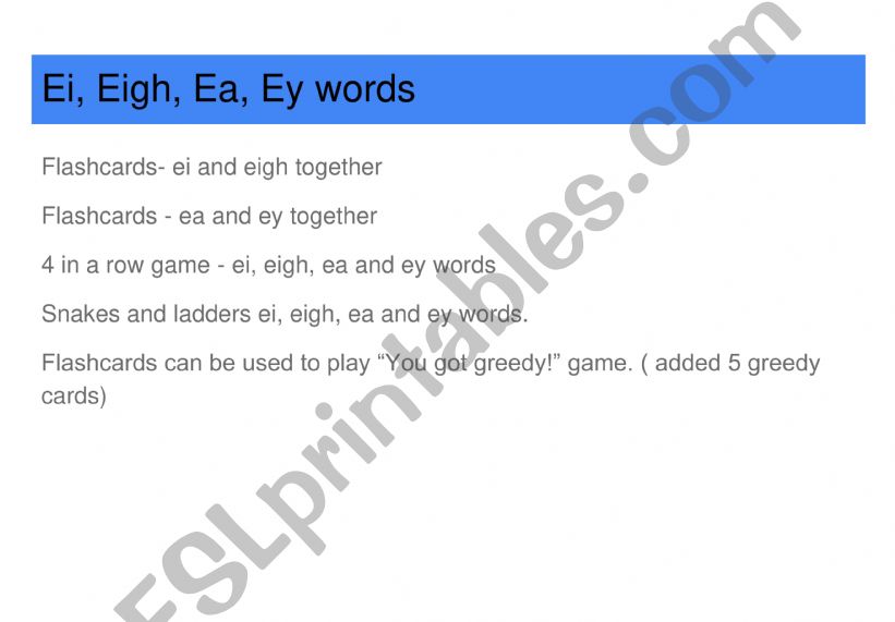 Long Vowels - ei, eigh, ea, ey