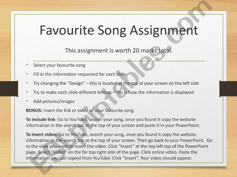 My Favourite Song powerpoint
