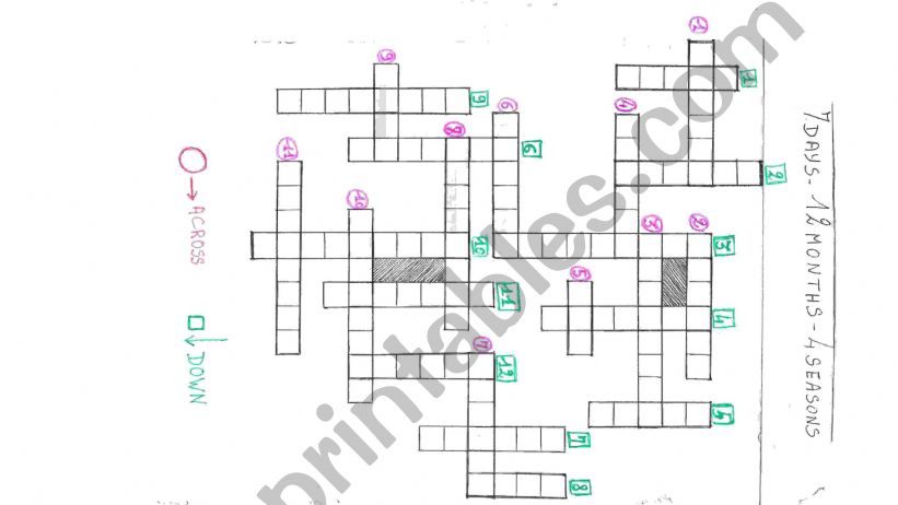crossword days months seasons powerpoint