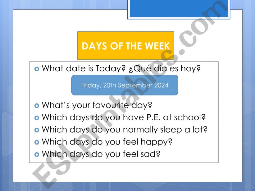 Revision Days of the week & School Subjects