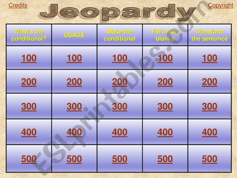 CONDITIONALS JEOPARDY powerpoint
