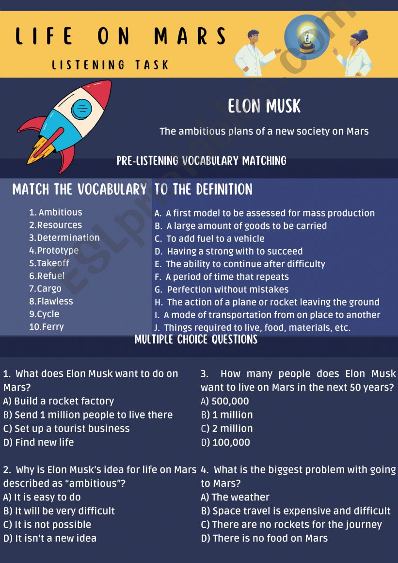 Worksheet- Listening Task Life on Mars