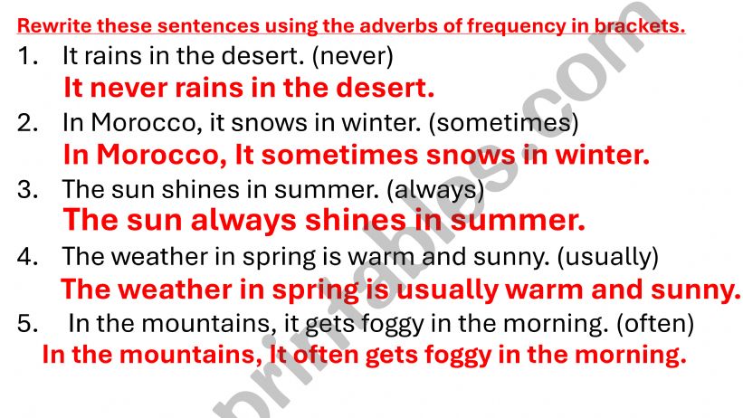 weather and adverbs of frequency