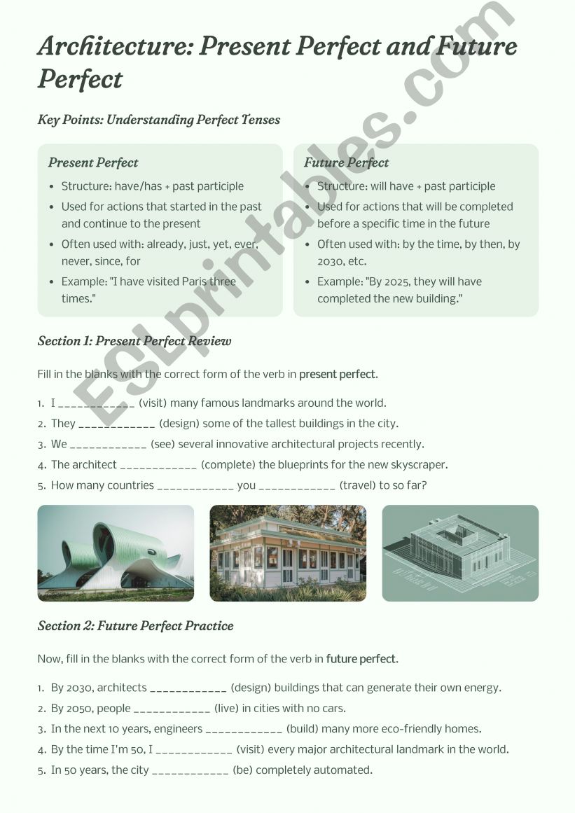 Present Perfect v Future Perfect Worksheet - Sustainability