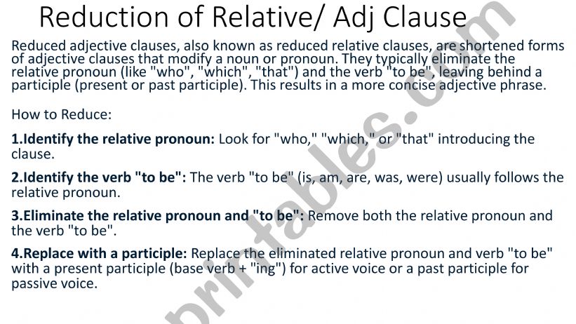 Reduction of Adjective Clause powerpoint