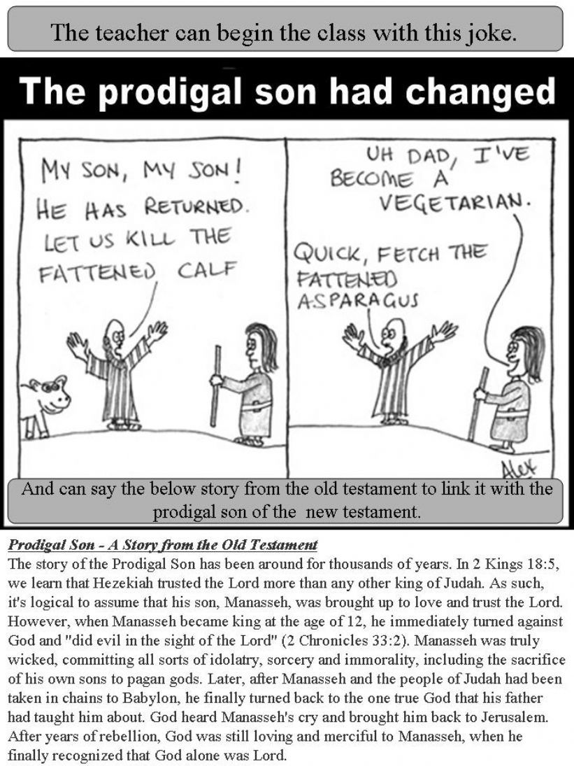 Worksheet on the parable of Prodigal Son