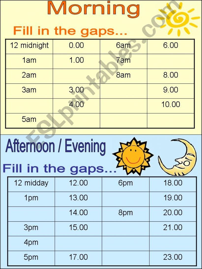 Telling the Time - 24 hour clock 