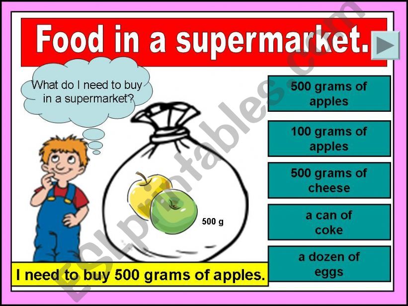 Food in a supermarket. What do I need to buy?