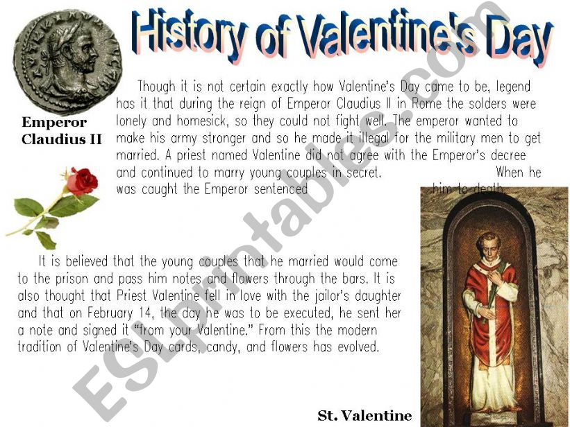 History of Valentines Day with white background