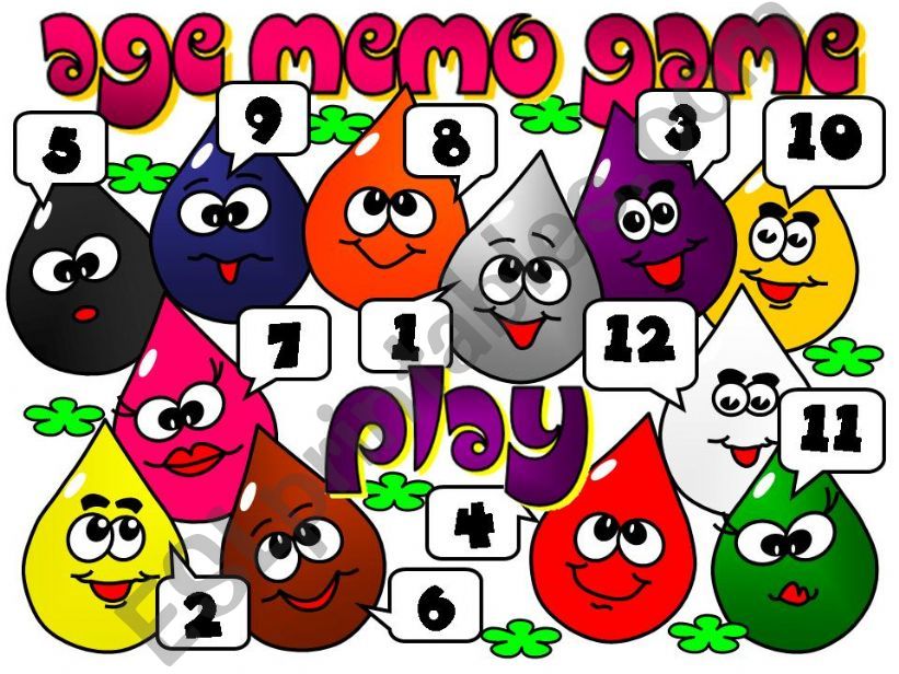 Age Memo Game - numbers 1-12 powerpoint